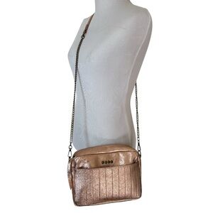 RoseGold Textured Crossbody Bag with Adjustable Strap Metallic Leather Bag